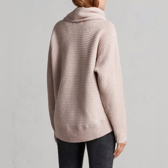 NWT All Saints Mesa Roll Neck long sleeve cowl neck sweater in Whisper Pink - Picture 3 of 13